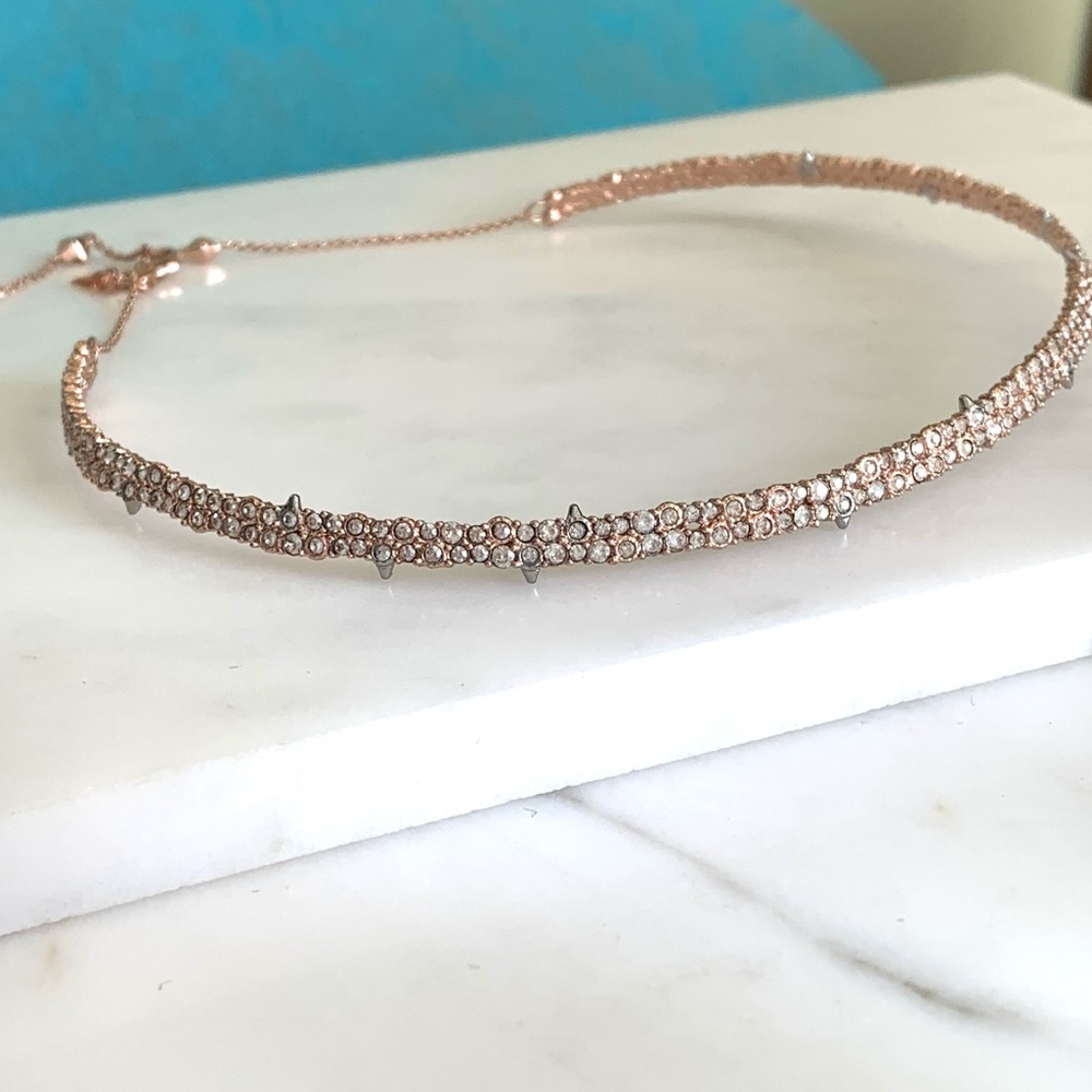 Alexis Bittar Rose Gold Crystal Encrusted Spiked thorny Lace Choker Necklace - Picture 5 of 12